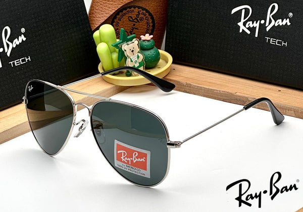 RB Aviator Classic Silver Black UV-400 Sunglasses
