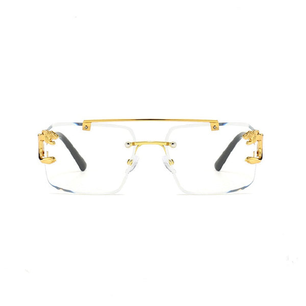 New Stylish Rimless Panther face Luxurious Golden White Transperant UV-400 Unisex Fashion Sunglasses